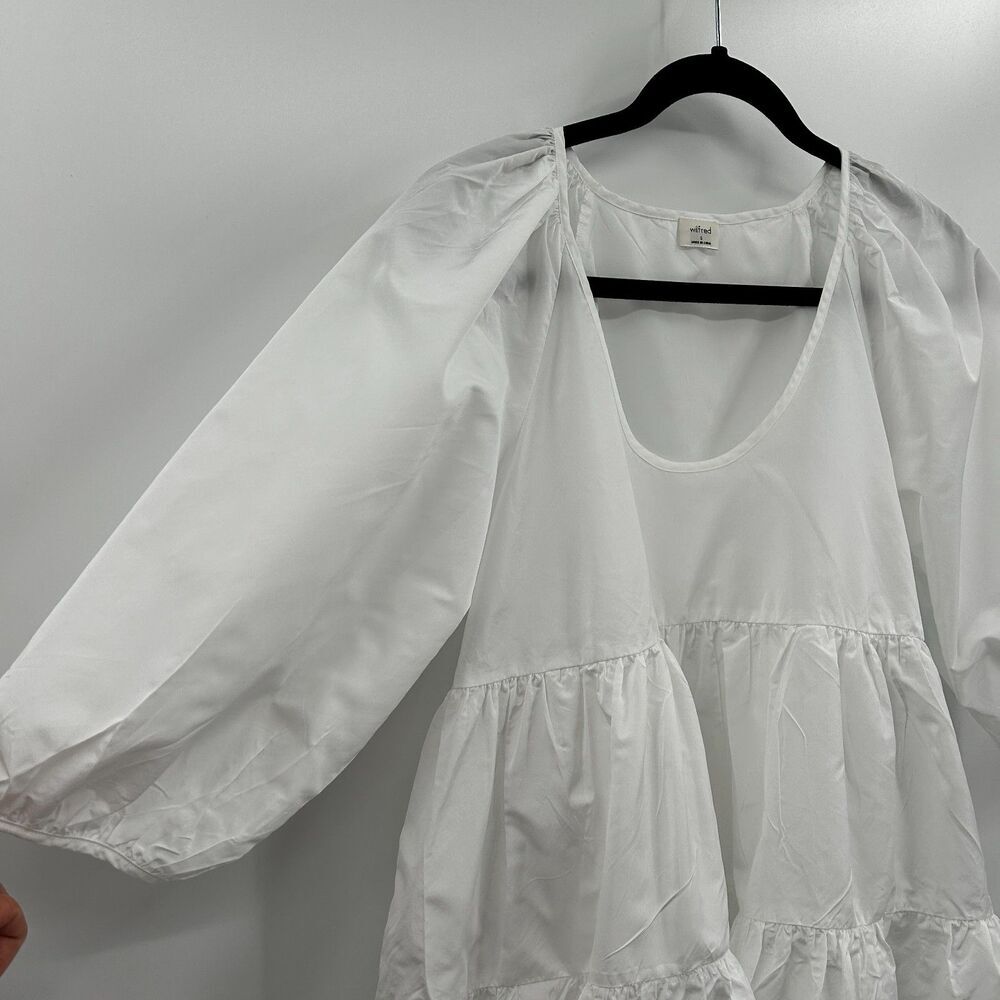 ARITZIA Wilfred White Fantasy Taffeta Crepe Tiered Baby Doll Mini Dress Small - Picture 9 of 11
